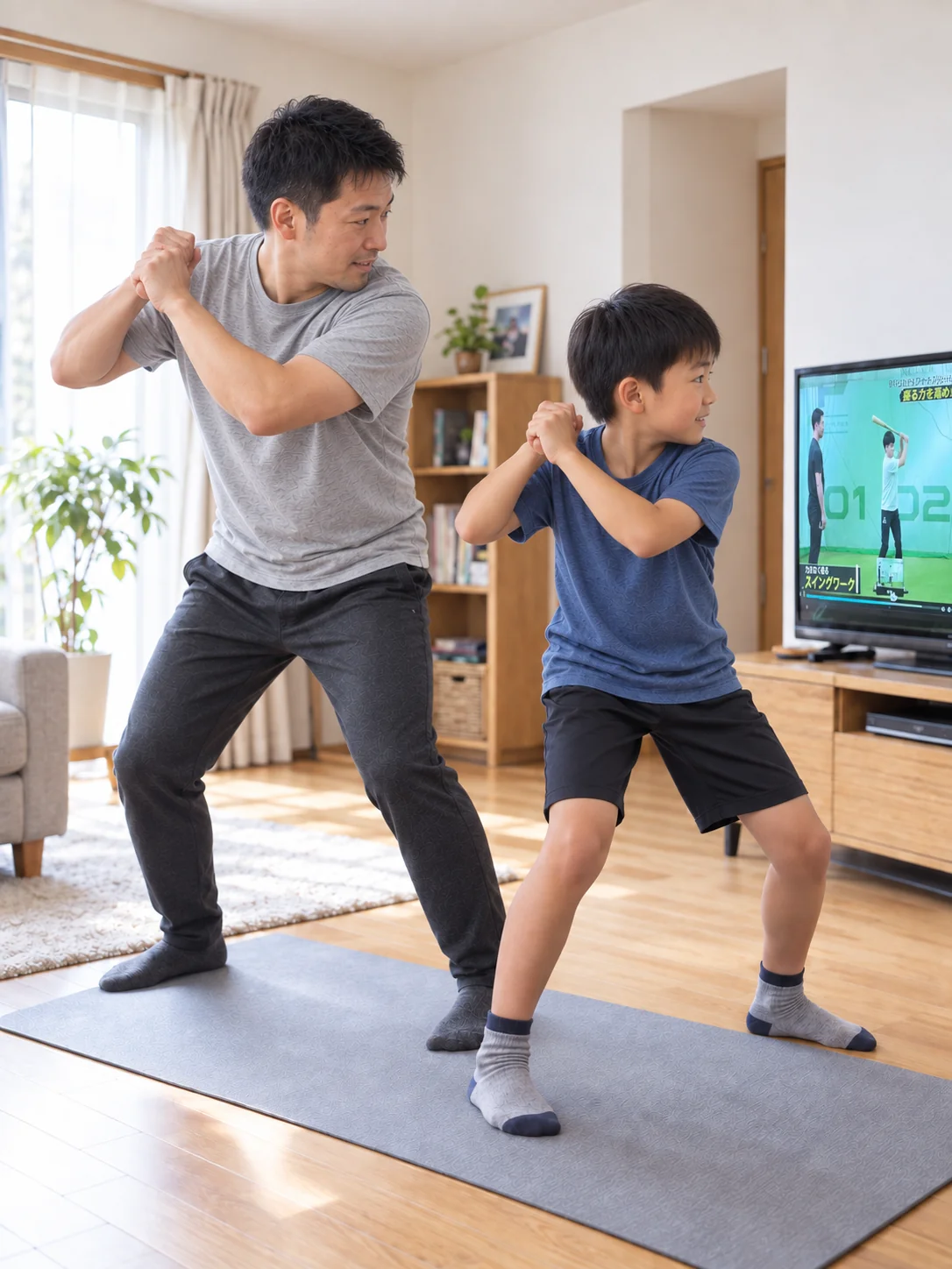 家でTP動画を見て親子で同じフォームを試す（利用イメージ）